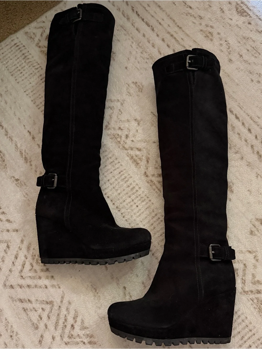 Prada Black Over-the-Knee monolith collection Suede Wedge Boots - EU 36.5